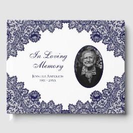 Livro De Visitas Elegante Vintage Blue Floral Lace Foto Funeral