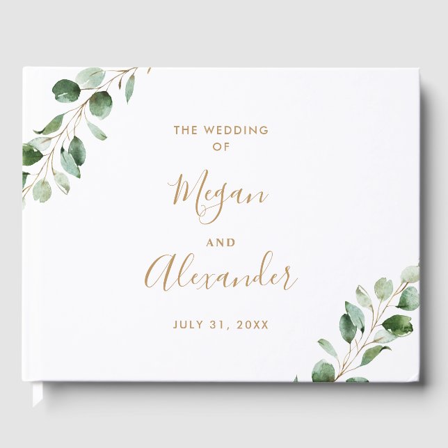 Livro De Visitas Elegante Watercolor Greenery Weding Guest Book (Frente)