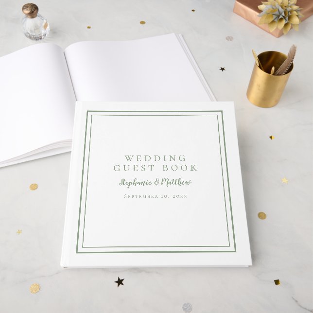 Livro De Visitas Elegante Wedding Sage Green Guest Book (Frente aberta)