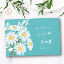 Elegante White Daisies Casamento Teal