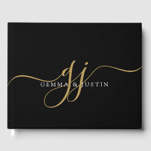 Livro De Visitas Elegantes Iniciais em Script Dourado Monograma Nom