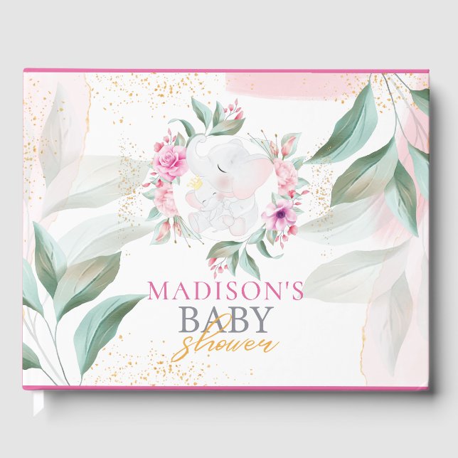 Livro De Visitas Elephant Elegante de chá de fraldas Personalizada (Frente)