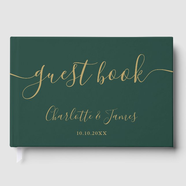 Livro De Visitas Emerald And Gold Signature Script Photo Wedding (Frente)
