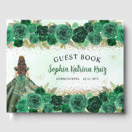 Livro De Visitas Emerald Green Dourada Princesa Floral Quinceañera
