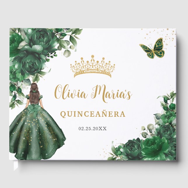 Livro De Visitas Emerald Green Floral Princess Dourada Quinceanera (Frente)