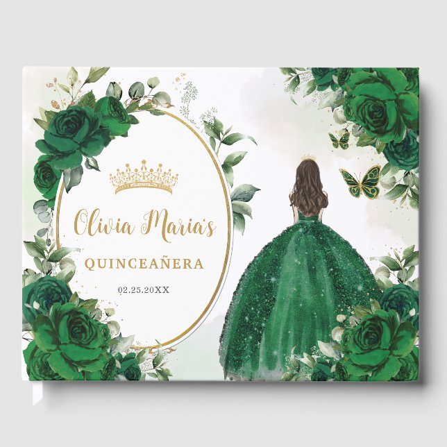 Livro De Visitas Emerald Green Floral Princess Dress Quinceanera (Frente)