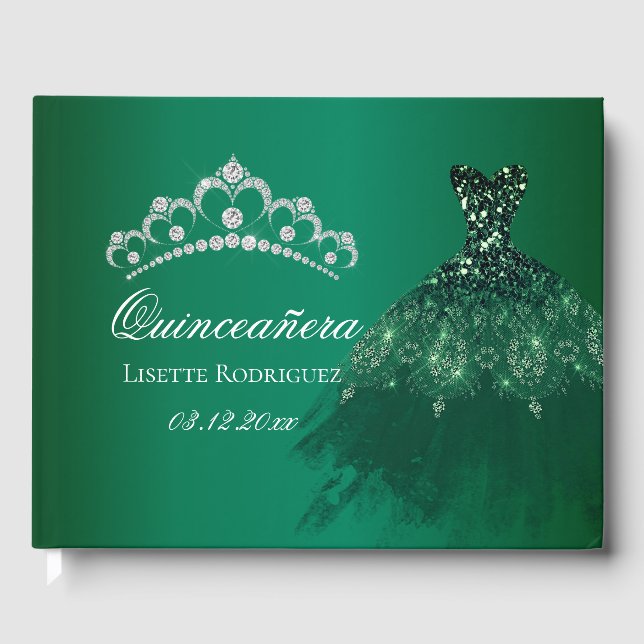 Livro De Visitas Emerald Verde Personalizado Quinceanera (Frente)