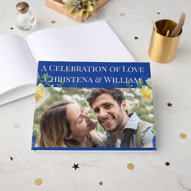 Livro De Visitas Enchanted Blue Lemon Blossom Wedding Guest Book (Frente aberta)