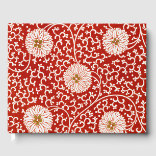 Livro De Visitas Enfeite Chinês Owen Jones Floral Vermelho Branco