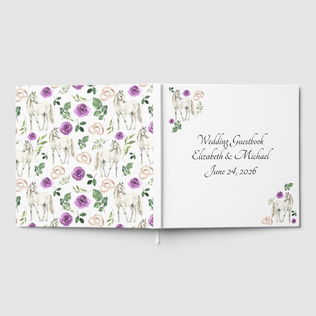 Livro De Visitas Equestrian Purple Floral Rustic Wedding  (Completo)