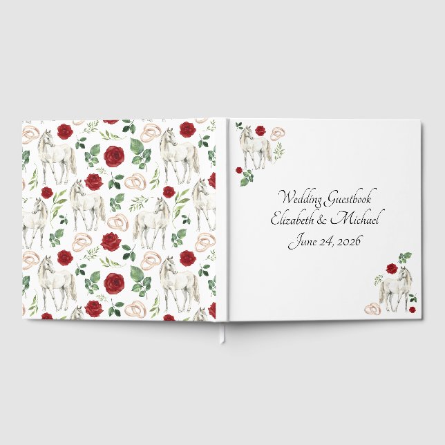 Livro De Visitas Equestrian Red Floral Rustic Wedding (Completo)