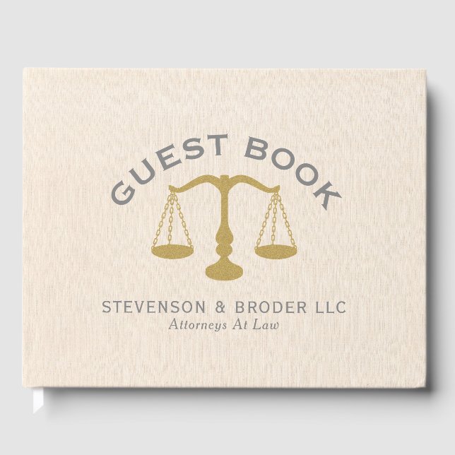 Livro De Visitas Escala mínima de Design Beige Linen e Dourada de L (Frente)