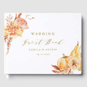 Livro De Visitas Escrita Dourada de Casamento de Pumpkin Floral Rus