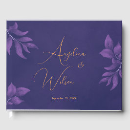 Livro De Visitas Escrito Elegante Púrpura e Casamento Dourado