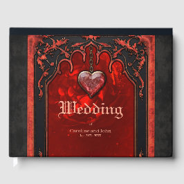 Livro De Visitas Escuridão real, coração gótico e crânio.