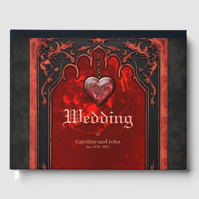 Livro De Visitas Escuridão real, coração gótico e crânio. (Frente)