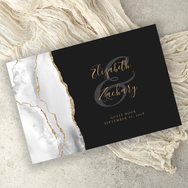 Livro De Visitas Escuro Dourado do Agate de Cinzas Brancas Modernas (Criador carregado)