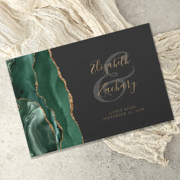 Livro De Visitas Escuro Dourado do Agate Verde Moderno Emerald