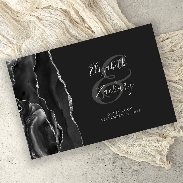 Livro De Visitas Escuro Escuro do Prata do Agato Preto Moderno (Criador carregado)