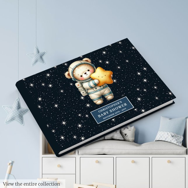 Livro De Visitas Espaço Personalizado Urso de Teddy Guest Boy (Personalized Space Teddy Bear Guest Book Baby Boy)