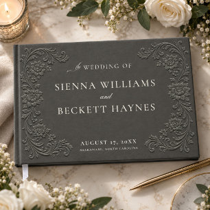 Livro De Visitas Estilo Floral Elegante com Relevo em Carvão