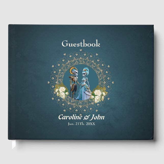 Livro De Visitas Estilo Gótico do Casal de Casamento de Esqueleto B (Frente)