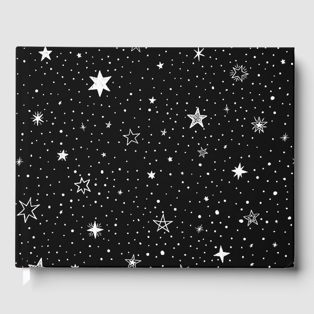 Livro De Visitas Estrelas Brancas Desenhadas À Mão Em Preto (Frente)