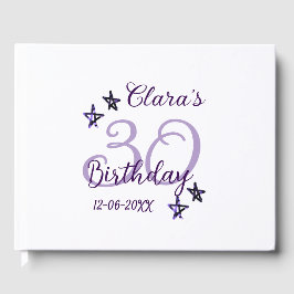 Livro De Visitas Estrelas brilhantes roxas retro moderno aniversári