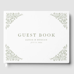 Livro De Visitas Eterno Floral Simples Sage Casamento Verde