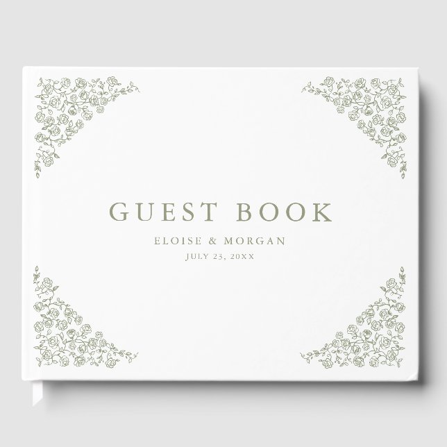 Livro De Visitas Eterno Floral Simples Sage Casamento Verde (Frente)