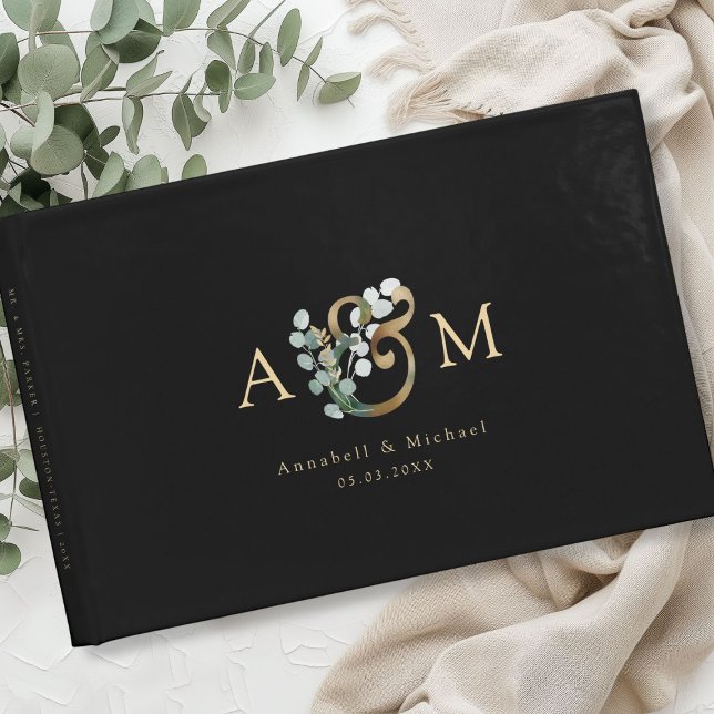 Livro De Visitas Eucalyptus Ampersand Wedkin Moderno Elegante (Modern, elegant eucalyptus ampersand wedding guest book, personalized)