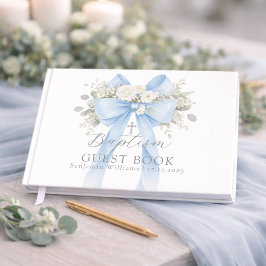 Livro De Visitas Eucalyptus Blue Bow Baby Boy Baptism