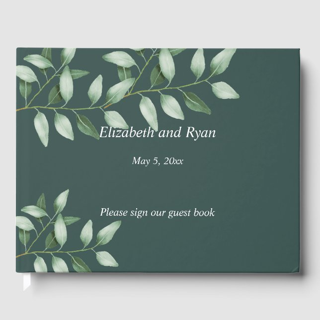 Livro De Visitas Eucalyptus Botânico, Verde Teal Personalizado (Frente)