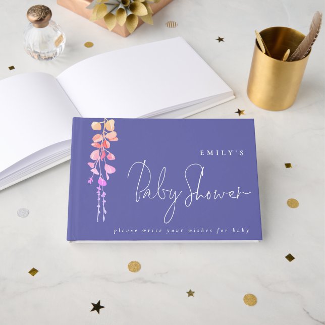 Livro De Visitas Eucalyptus deseja Chá de fraldas Lilac (Frente aberta)