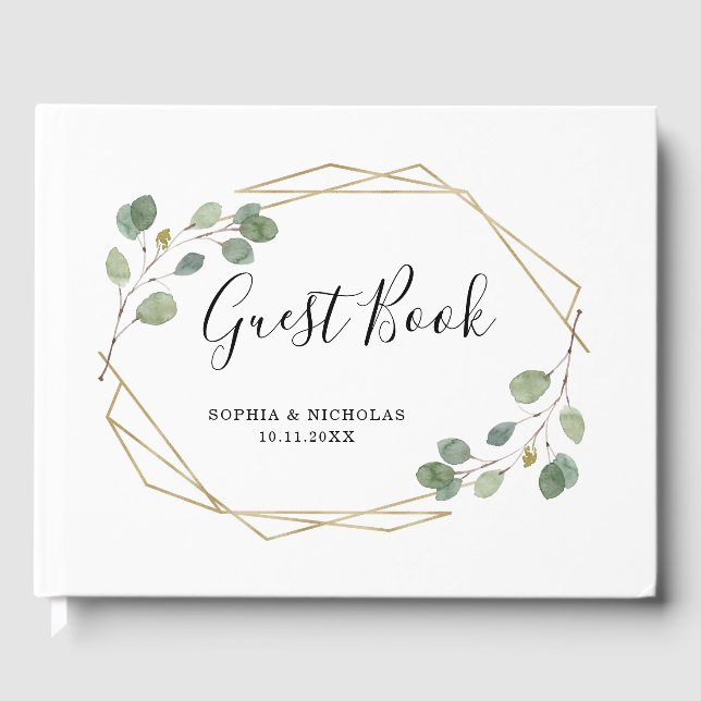 Livro De Visitas Eucalyptus Greenery Simples | Geométrico (Frente)