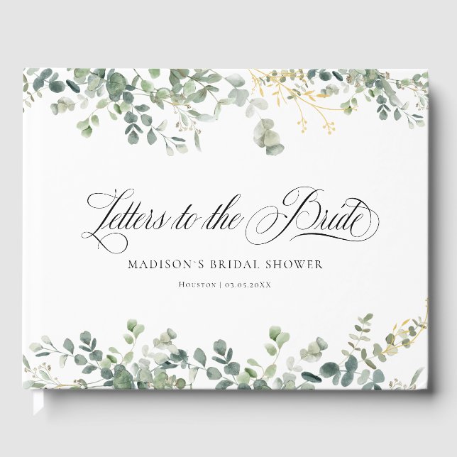 Livro De Visitas Eucalyptus  Handwriting Script Bridal Shower (Frente)