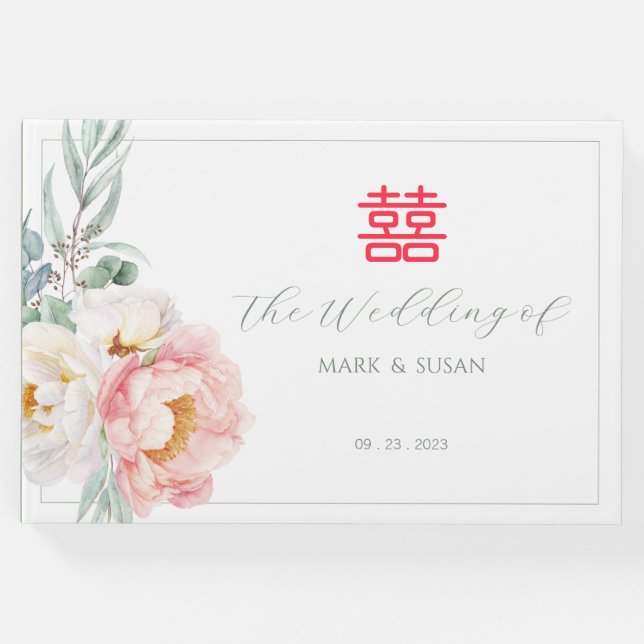 Livro De Visitas Eucalyptus Peonies China Weding Guest Book (Frente)