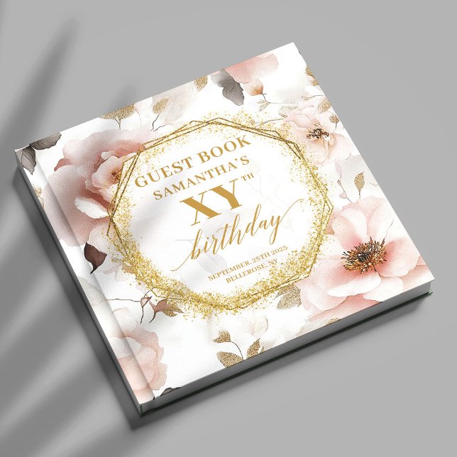 Livro De Visitas Evento de aniversário empoeirado de marfim rosa fe (Feminine dusty pink ivory gold birthday event Guest Book)