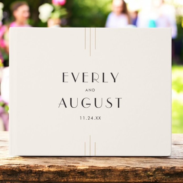 Livro De Visitas EVERLY Retro Art Deco Casamento Negro Dourado de m (EVERLY Retro Art Deco Ivory Gold Black Wedding Guest Book)