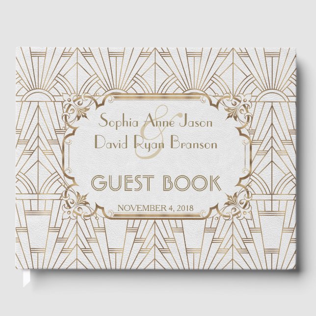 Livro De Visitas Excelente branco Gatsby Art Deco 1920 Casamento (Frente)