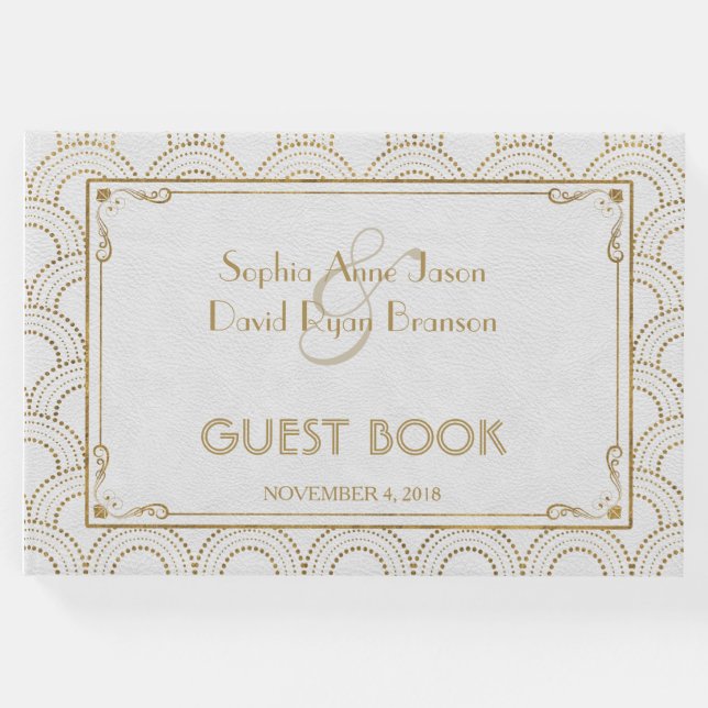 Livro De Visitas Excelente Branco Gatsby Art Deco Casamento Dourado (Frente)