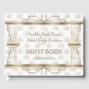 Livro De Visitas Excelente Dourado charmoso Gatsby Art Deco 1920 Ca