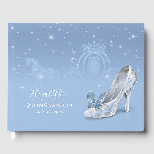 Livro De Visitas Fairytale Baby Blue Silver Cinderela Quinceañera (Frente)