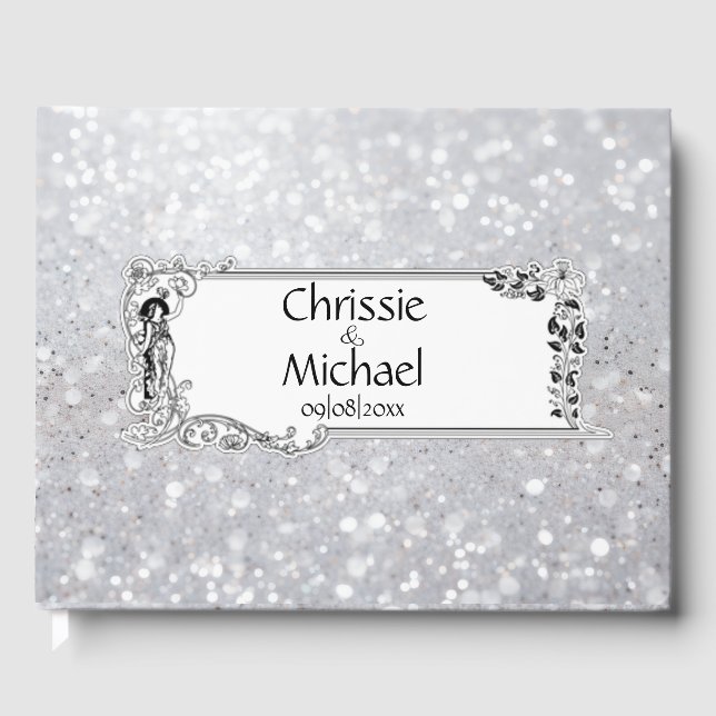 Livro De Visitas Fairytale Silver Glitter Wedding (Frente)