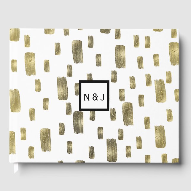 Livro De Visitas Faísca de Bronze Dourado Pincel de Tinta Moderna (Frente)