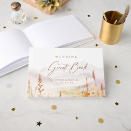 Livro De Visitas Fall Watercolor Wildflower Mountain Rustic Wedding