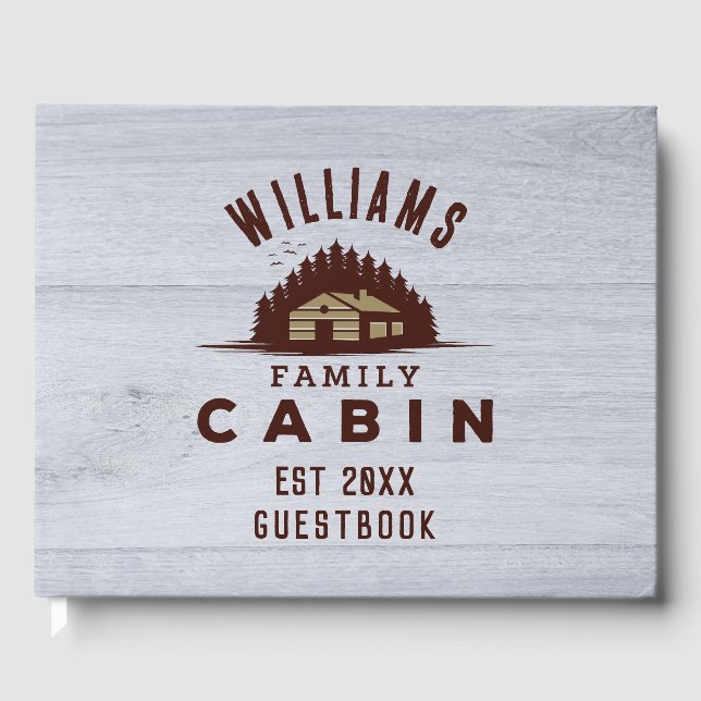 Livro De Visitas Family Cabin Rustic Wood Personalized  (Frente)