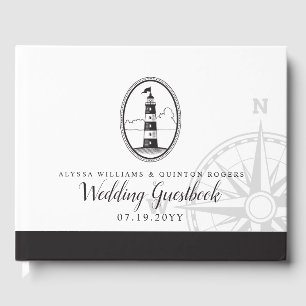 Livro De Visitas Farol de Praia Casamento Negro e Branco
