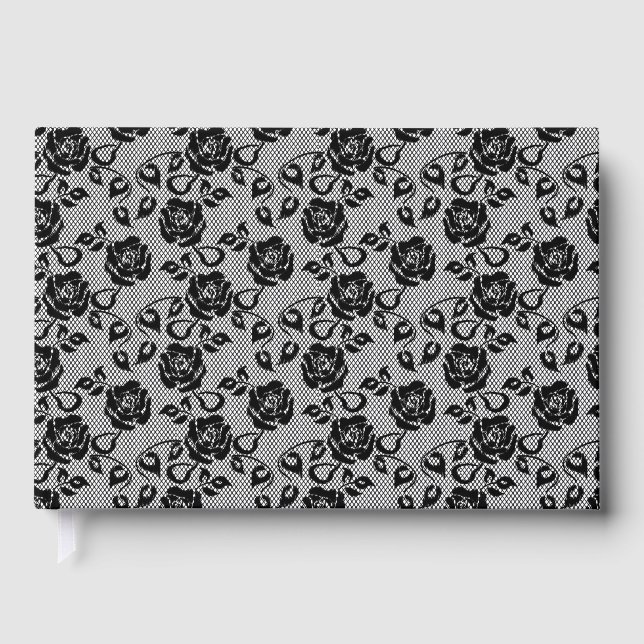 Livro De Visitas Faux Black Lace Rosa Fishnet Guest Book (Frente)