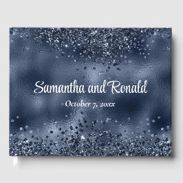 Livro De Visitas Faux Dark Blue Glitter e Foil Weding